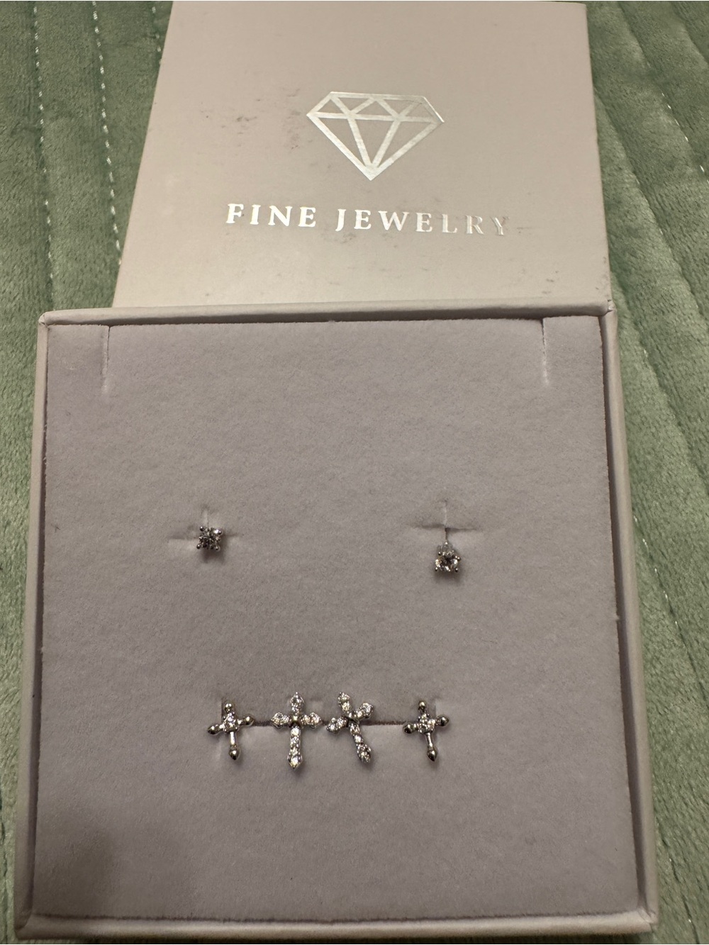 Sterling Cross and Stud Cubic Zirconia Earrings - Silver